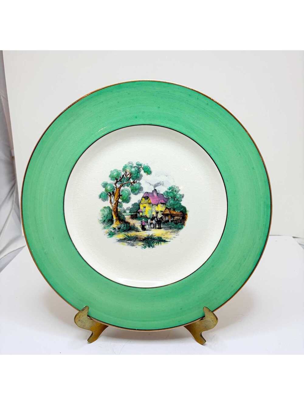 Vintage Clarice Cliff Newport Pottery England Green Border Cabinet Plate 10.5”